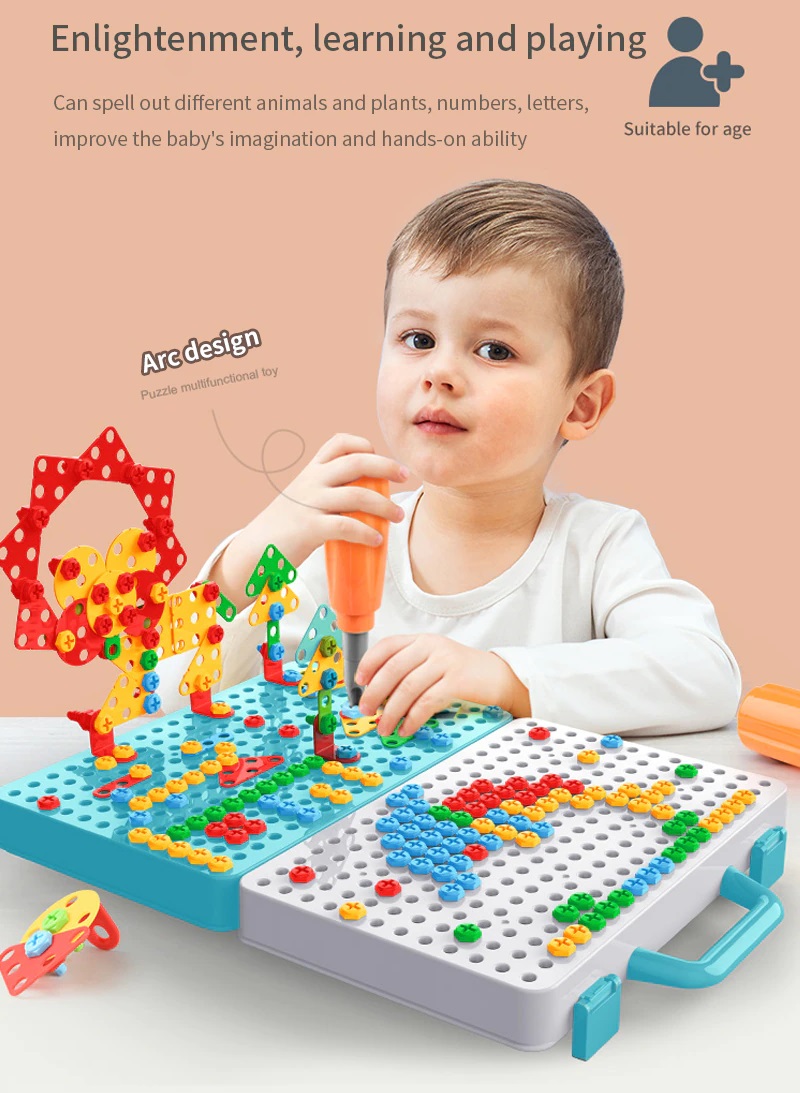 Screw-in toy with electric drill for kids