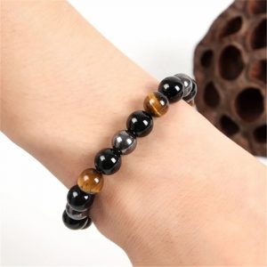 Bracelet Tiger Eye/Hematite and Black Obsidian