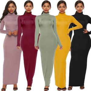 Maxi Dress with lLong Sleeves and TurtleNeck