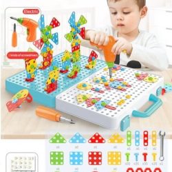 Screw-in toy with electric drill for kids